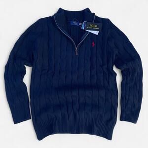 Polo Ralph Lauren navy cable knit cotton quarter zip sweater